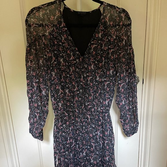 AllSaints Black Kaylee Sketch Playsuit - Picture 2 of 4